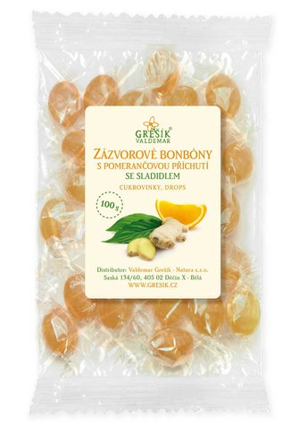 Zázvorové bonbóny s pomerančovou příchutí se sladidlem 100 g - Valdemar Grešík