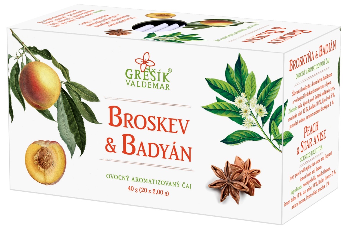 Broskev & Badyán ovocný porcovaný čaj 20 x 2,0 g - Grešík